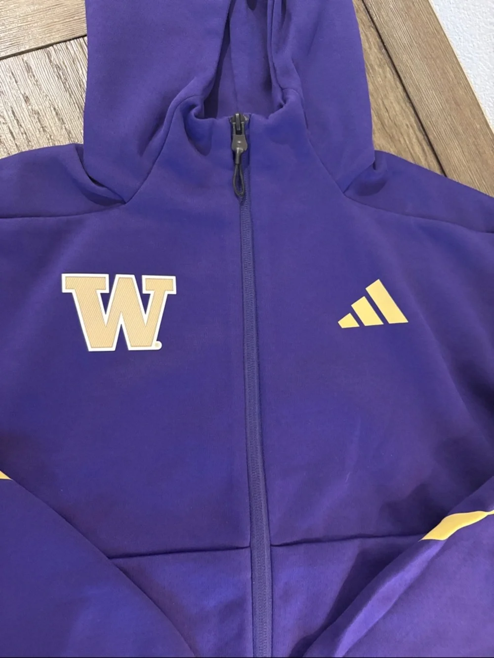 NWOT [adidas] Washington Huskies NCAA Zip-Up Hooded Cropped Sweatshirt Women’s S - Picture 6 of 12